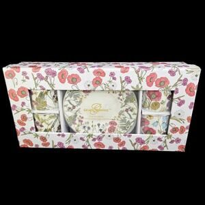 Graces Teaware Espresso‎ Cups Saucers Set 4 Porcelain Floral Gold Trim Boxed New